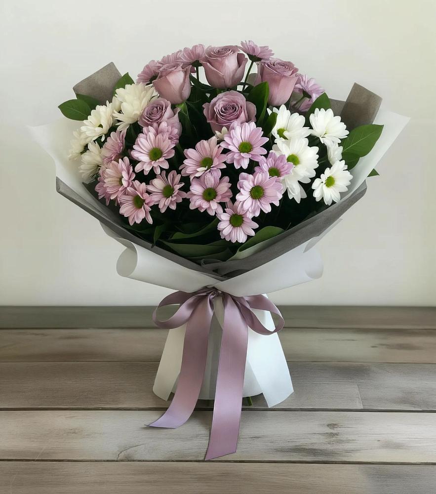 Букет цветов из: Хризантемы и Розы в Марусино