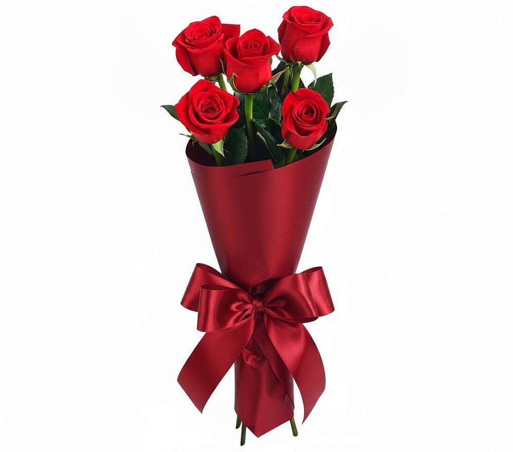 Букет 5 Красных роз Эдлесс Лав в Марусино