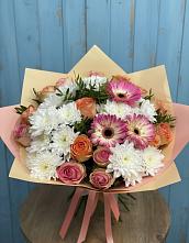Букет цветов из:  Розы, Герберы и Хризантемы в Марусино