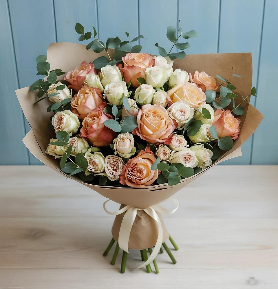 Букет цветов из: Альстромерии и Розы в Марусино