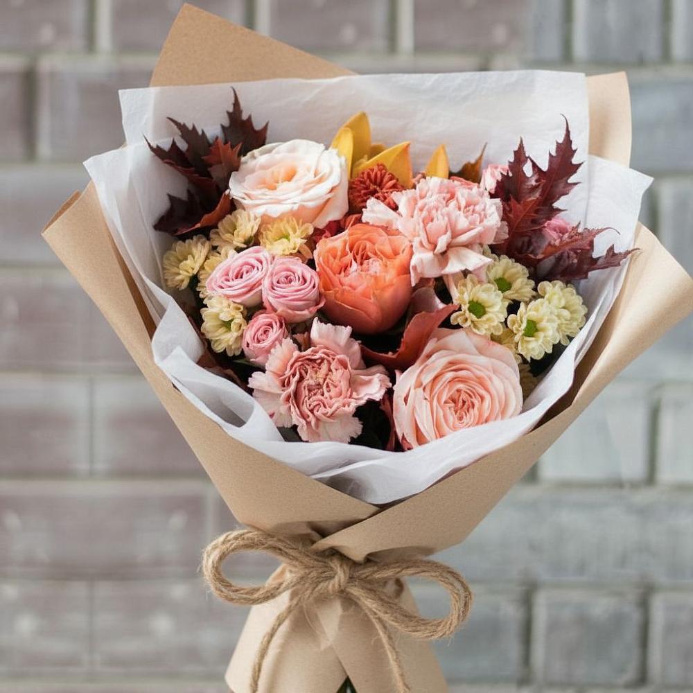 Букет цветов из: Гвоздики, Хризантемы и Розы в Марусино