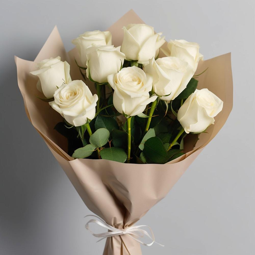 Букет 9 Белых роз Эдлесс Лав в Марусино