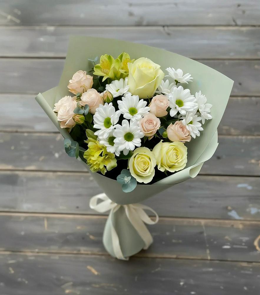 Букет цветов из: Альстромерии, Розы и Хризантемы в Марусино