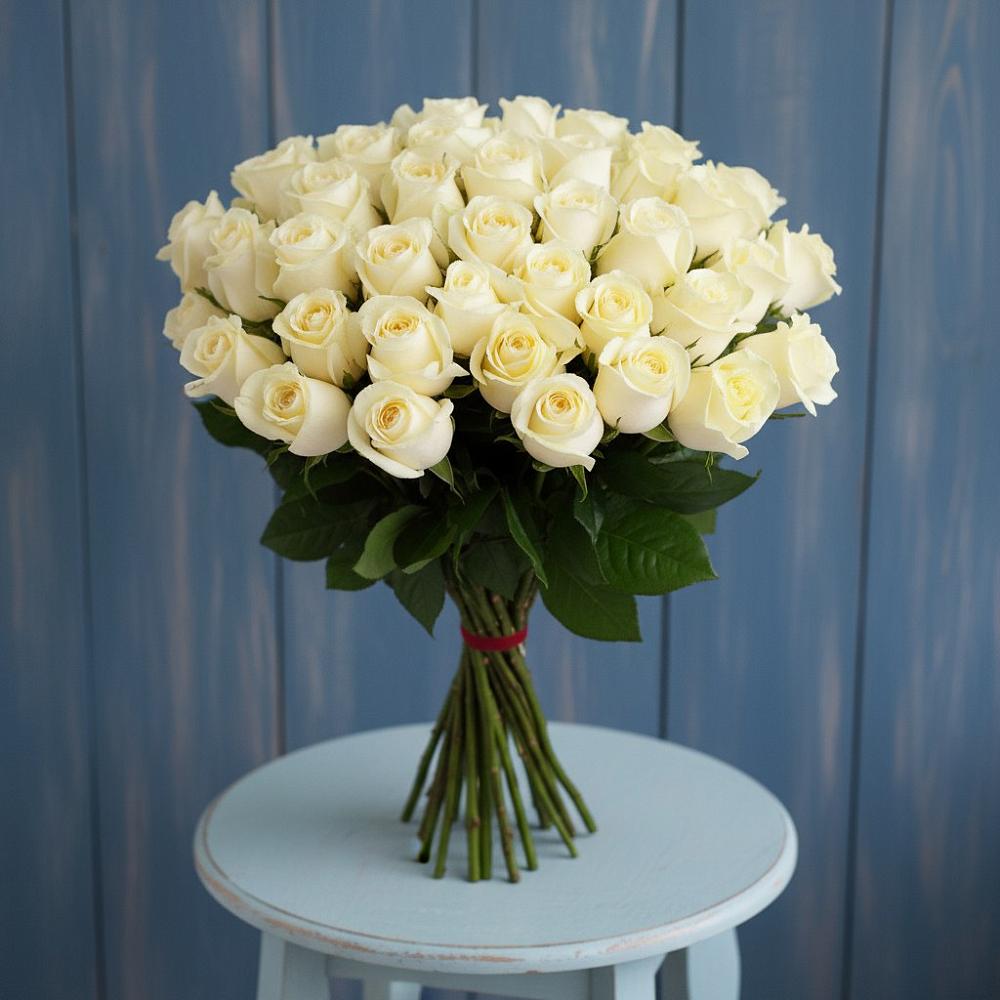 Букет 51 Белая роза Эдлесс Лав в Марусино