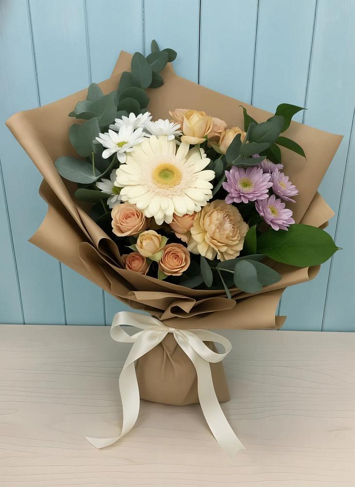 Букет цветов из: Герберы и Хризантемы в Марусино