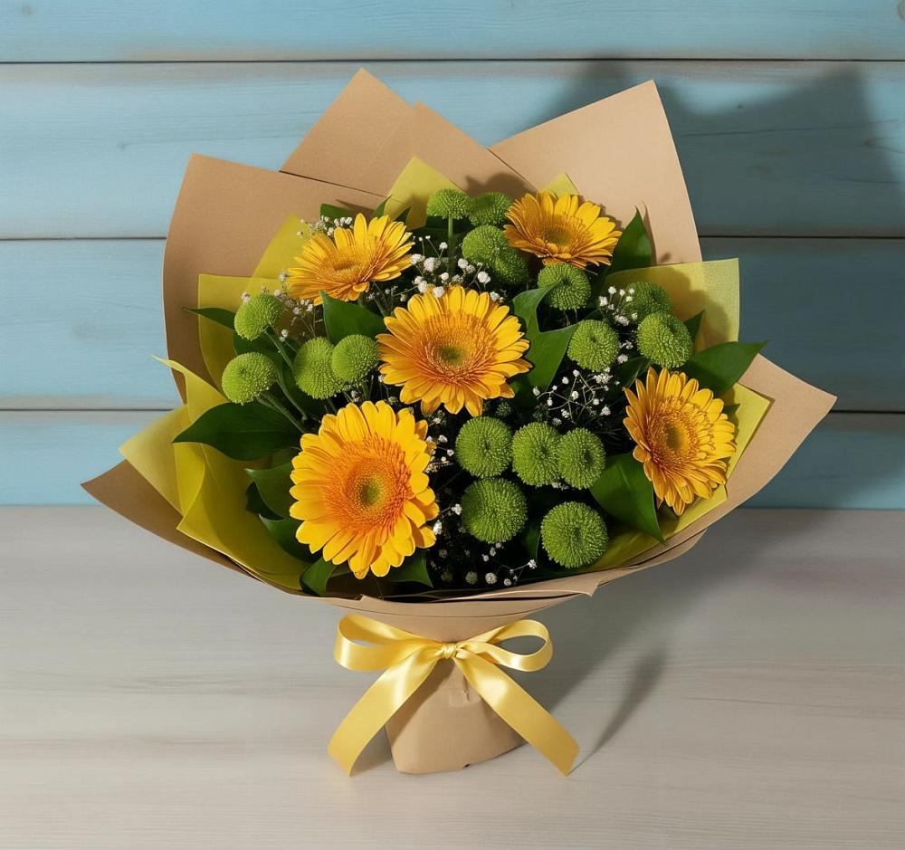 Букет цветов из: Герберы и Хризантемы в Марусино
