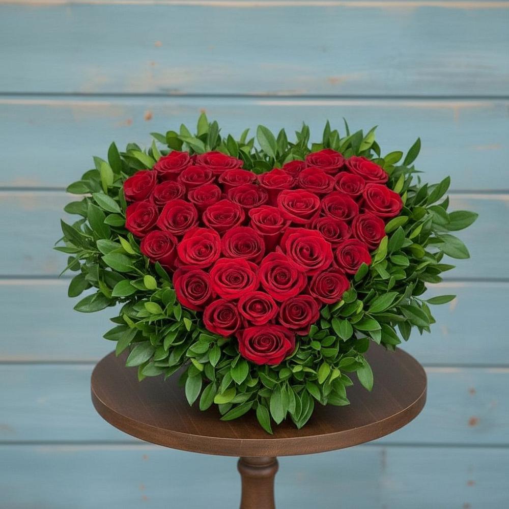 Цветочная композиция из Розы в виде сердца в Марусино