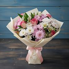 Букет цветов из:  Хризантемы, Альстромерии и Розы в Марусино