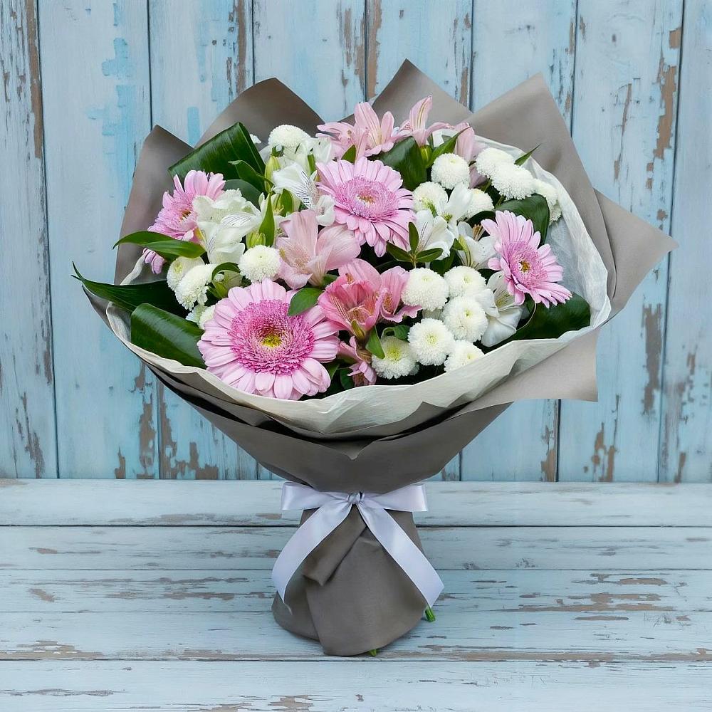 Букет цветов из: Герберы, Альстромерии и Хризантемы в Марусино