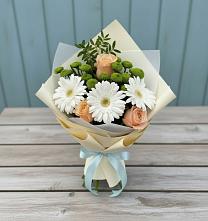Букет цветов из:  Герберы, Розы и Хризантемы в Марусино