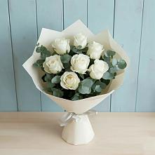 Букет Белые розы в Эвкалипте в Марусино